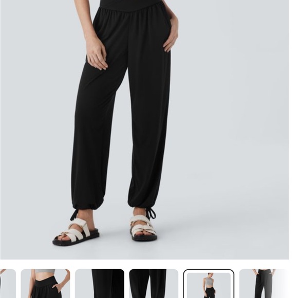 NWT HALARA Black Crossover High Waisted Pocket Drawstring Casual Joggers - Picture 7 of 11